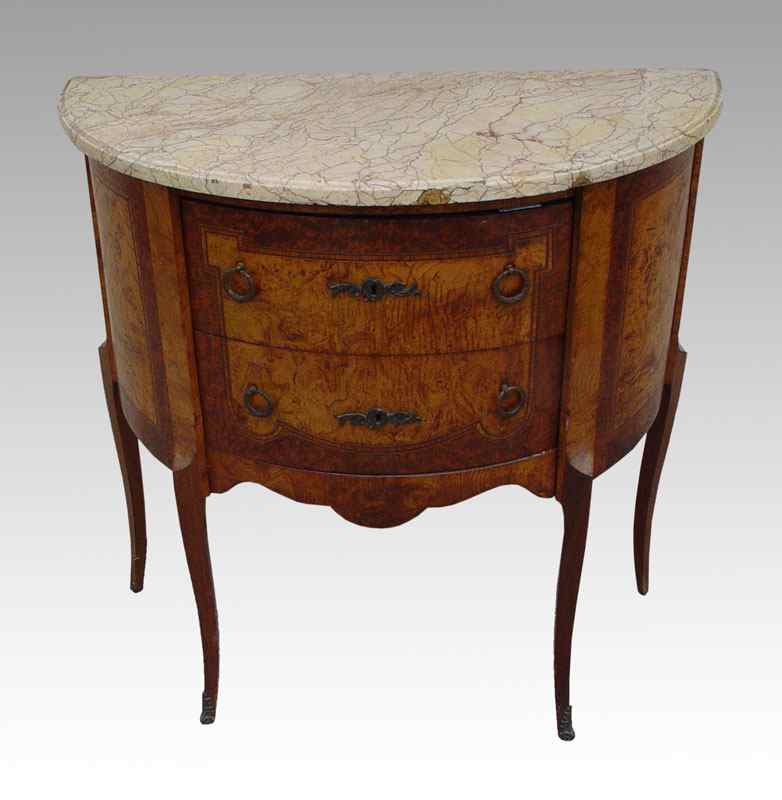 Appraisal: FRENCH MARBLE TOP DEMI COMMODE Variegated marble top over drawers