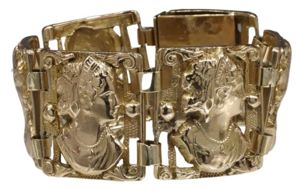 Appraisal: Estate kt yellow gold bracelet comprising six hinged openwork portrait