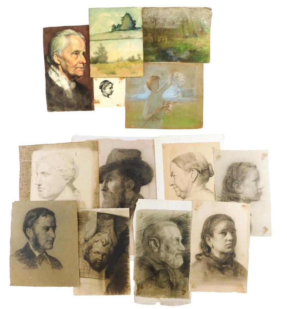 Appraisal: Burr Sisters pieces of unframed watercolors pen ink charcoal etc