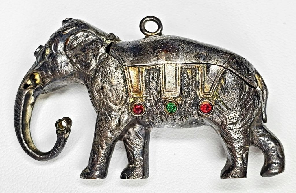 Appraisal: Unmarked Silver Elephant snuff box charm with multicolored gemstone accents