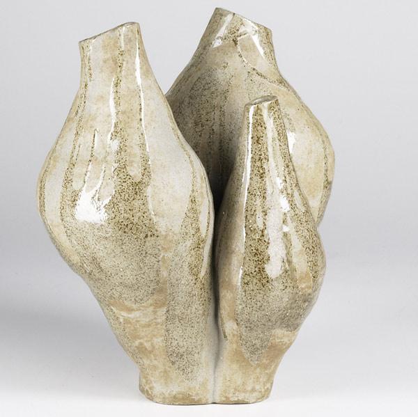 Appraisal: STUDIO POTTERY Glazed stoneware triple vase x x