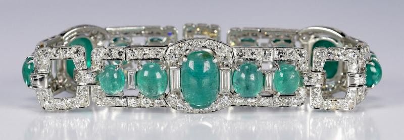 Appraisal: Art Deco Emerald and Diamond Bracelet Platinum Art Deco emerald