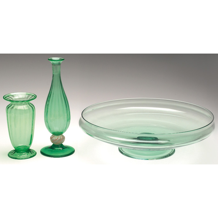 Appraisal: Steuben vase tapered rim form in Pamona green glass unmarked