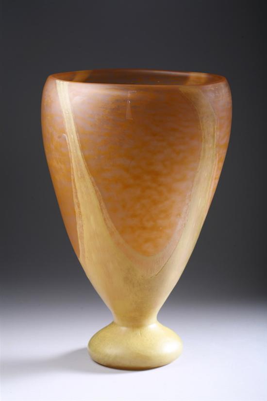 Appraisal: LARGE SCHNEIDER ART GLASS VASE Circa Schneider signature with amphora