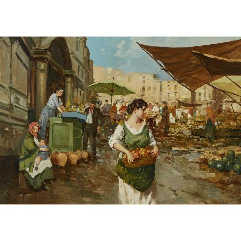 Appraisal: Vincenzo D Auria - BUSY MARKET SCENE Italian Oil on