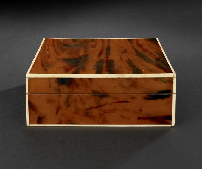 Appraisal: English Polished Bone-Banded Tortoiseshell Cigarette Box second quarter th century