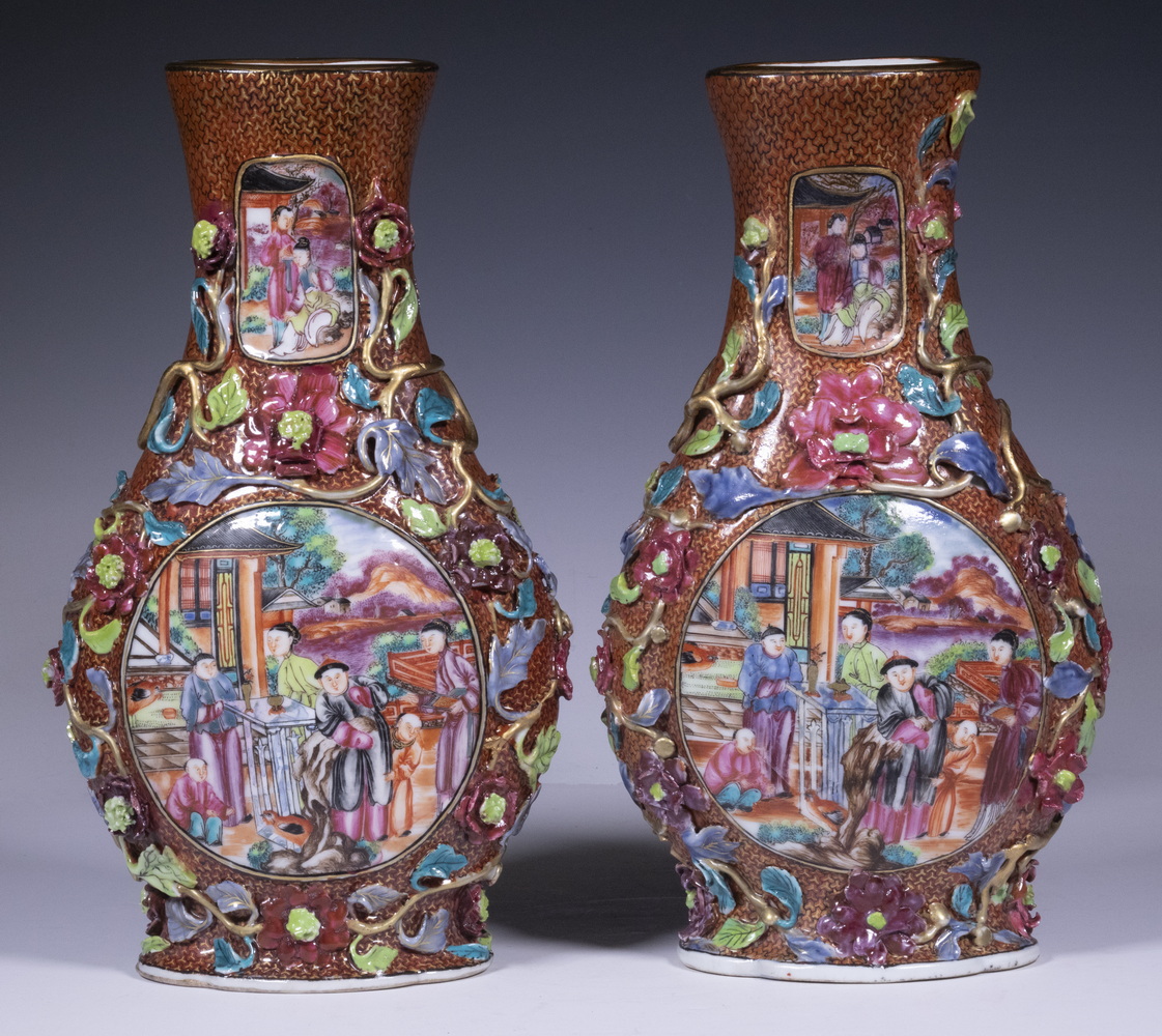 Appraisal: PR CHINESE FAMILLE ROSE MANDARIN VASES Pair of th c