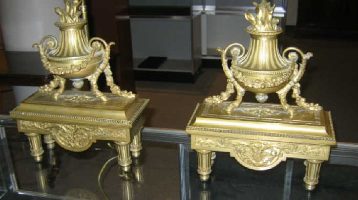 Appraisal: PAIR OF FRENCH GILT BRONZE URN FORM CHENETS Finely detailed