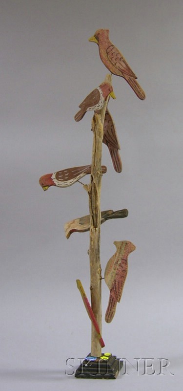 Appraisal: Folk Painted Wooden Tree of Birds on stand ht in