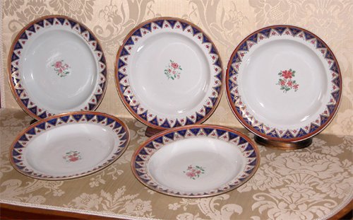 Appraisal: Title Chinese-Export Porcelain Deep Plates with blue diamond border probably