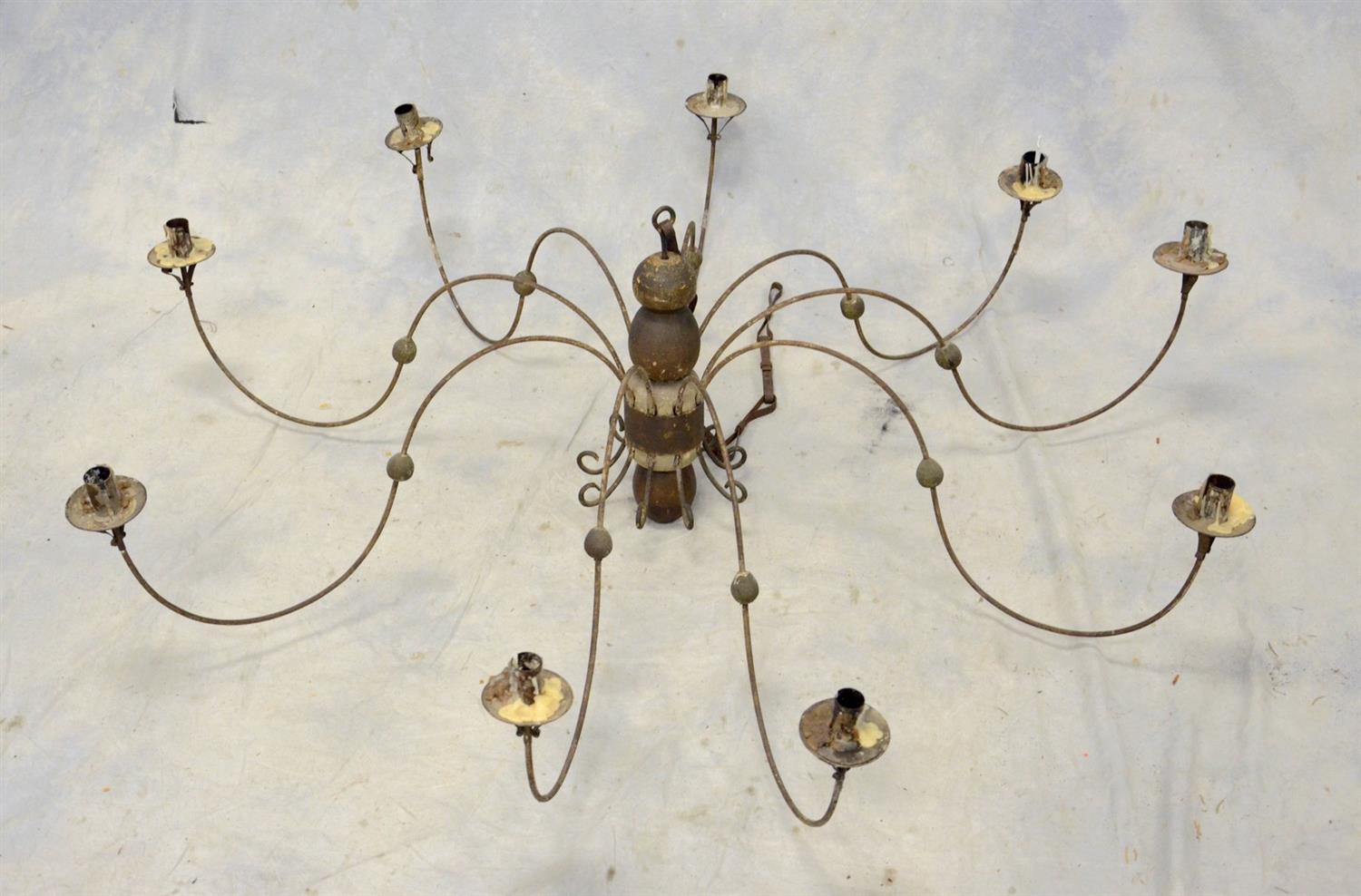 Appraisal: arm wood and metal candle chandelier th c approx dia