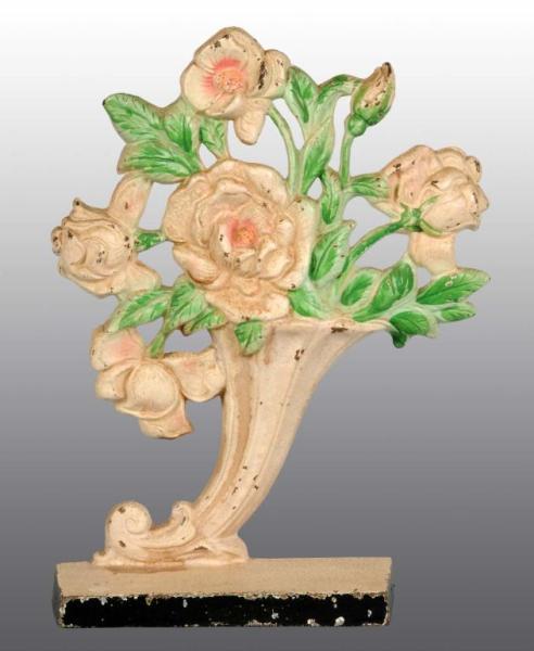 Appraisal: Cast Iron Pink Rose in Slant Vase Doorstop Description Made