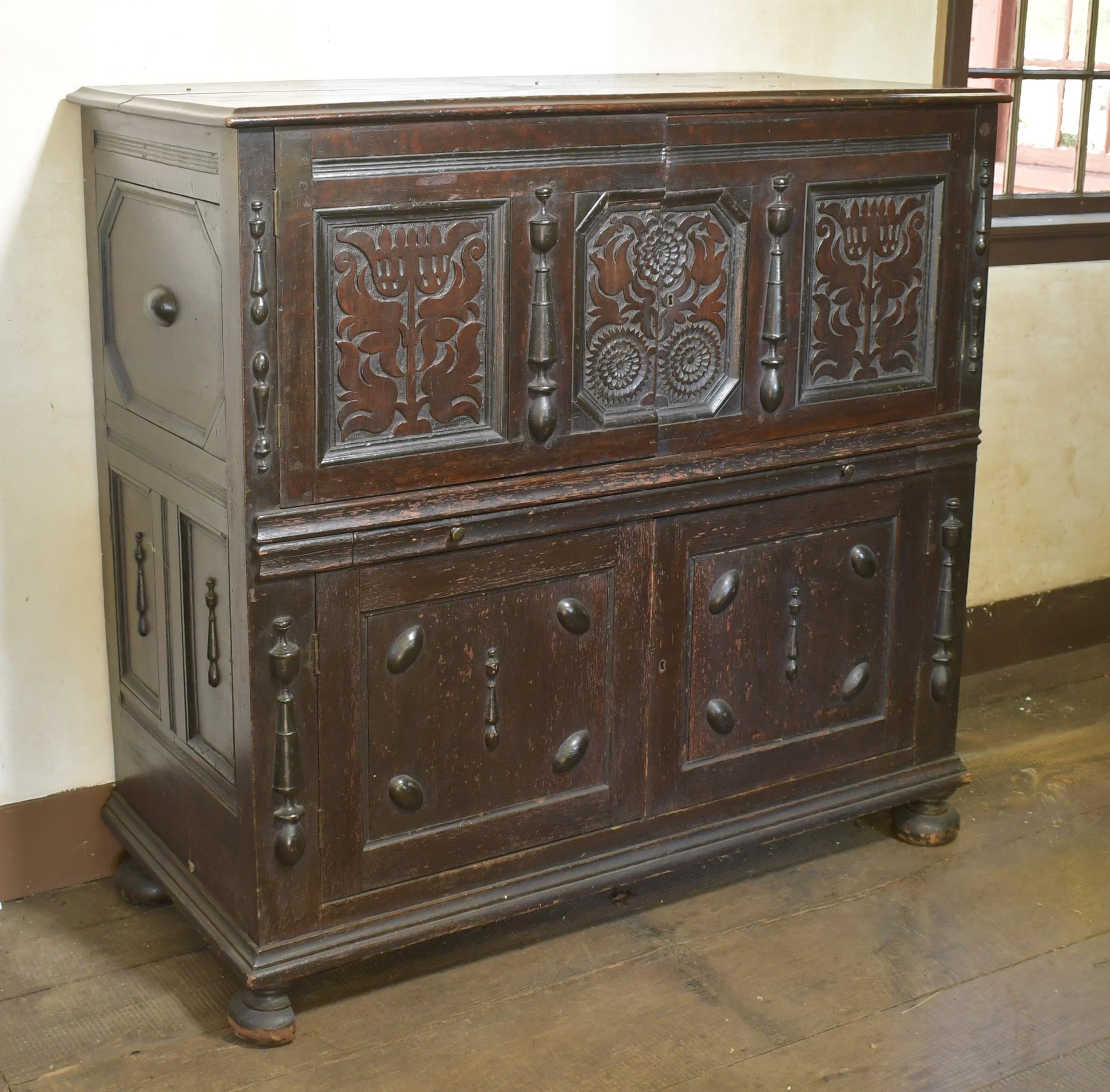 Appraisal: CA CT CARVED OAK SUNFLOWER CHEST With a two board