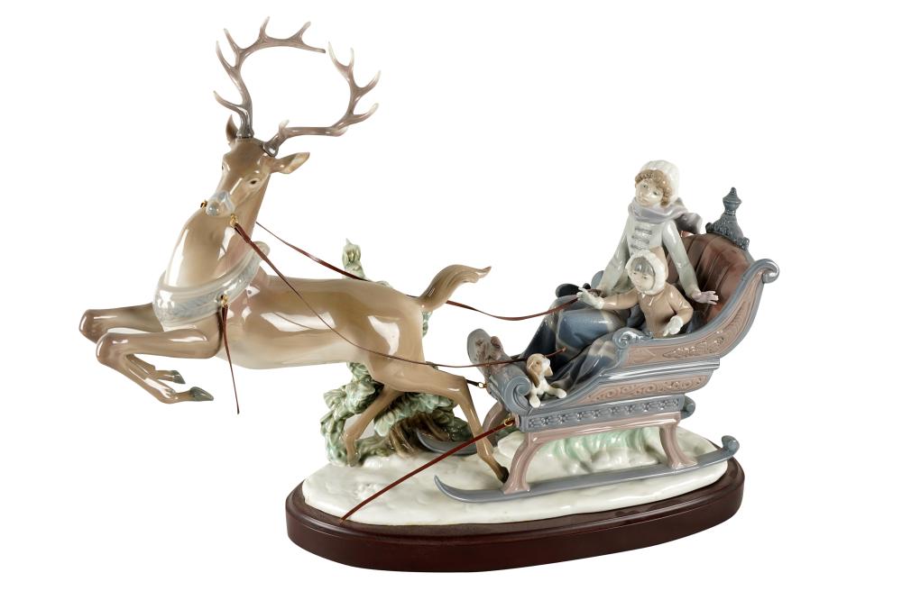 Appraisal: LLADRO PORCELAIN REINDEER SLED GROUPwith factory marks on a custom