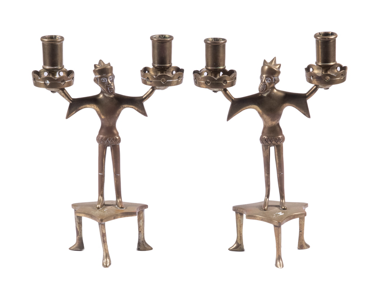 Appraisal: PR BRASS FIGURAL CANDLESTICKS Pair of Vintage Double Arm Candlesticks