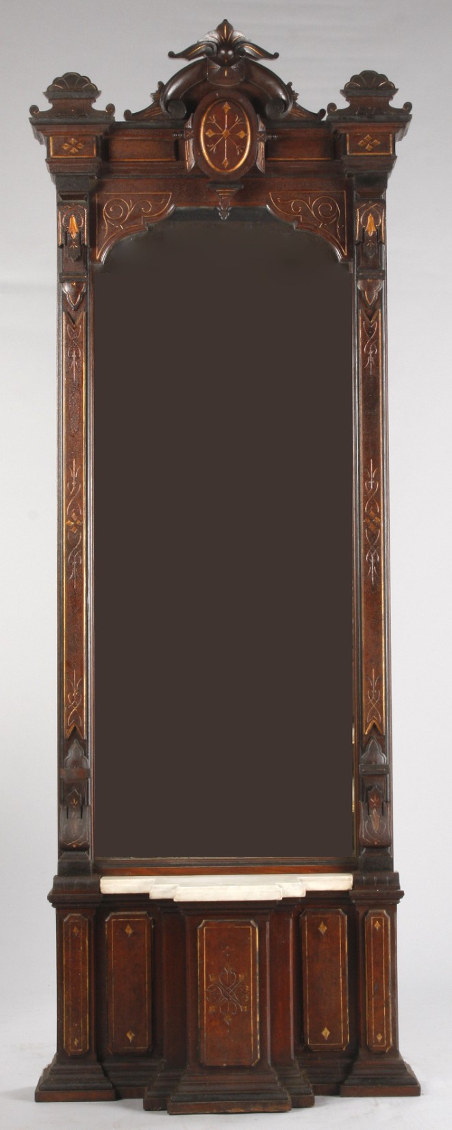 Appraisal: Walnut incised gilt carved frame medallion crest block front base