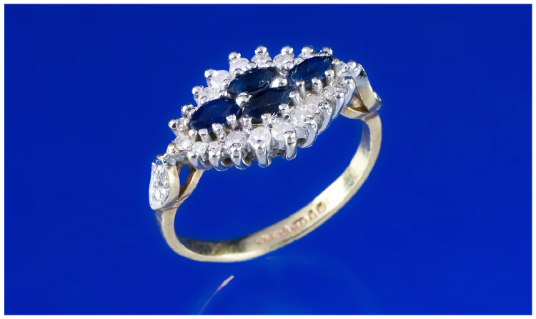 Appraisal: ct Gold Diamond Sapphire Cluster Ring Four Central Sapphires Surrounded