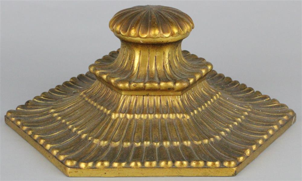 Appraisal: TIFFANY STYLE GILT OR GOLD PAINTED METAL INKWELL marked with