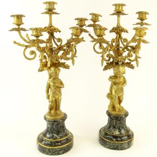 Appraisal: Early th Century Gilt Bronze and Serpentine Marble Five Light