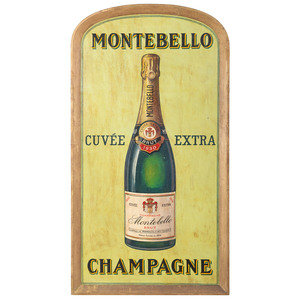 Appraisal: A Champagne Montebello Painted Wood Tablet-Form Advertising Sign th Century