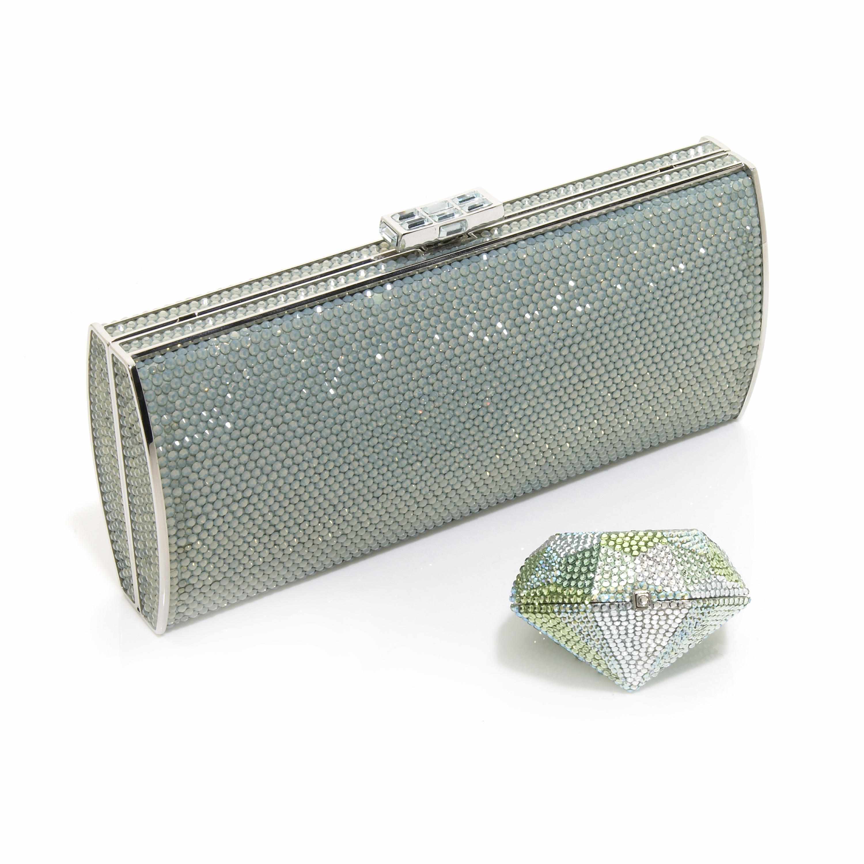 Appraisal: A rectangular blue-green crystal purse together with a geometric diamond-shaped