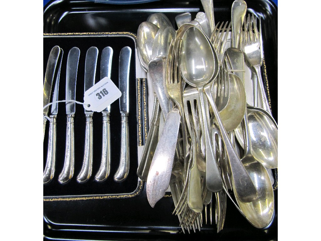 Appraisal: Tray lot of EP and silver handled cutlery