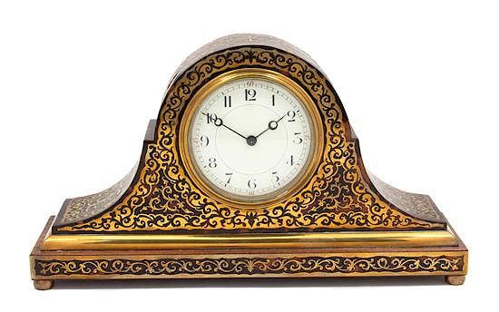 Appraisal: An Edwardian Boulle Brass Inlaid Mantel Clock Height x width