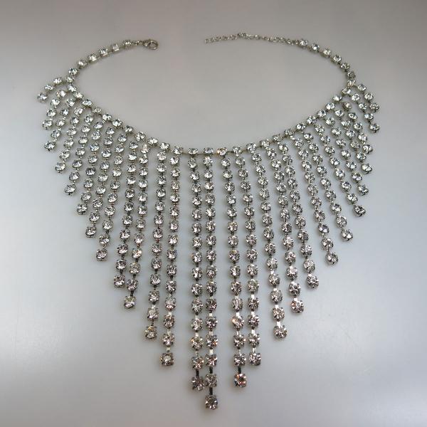 Appraisal: Large Unsigned Clear Rhinestone Fringe Necklace