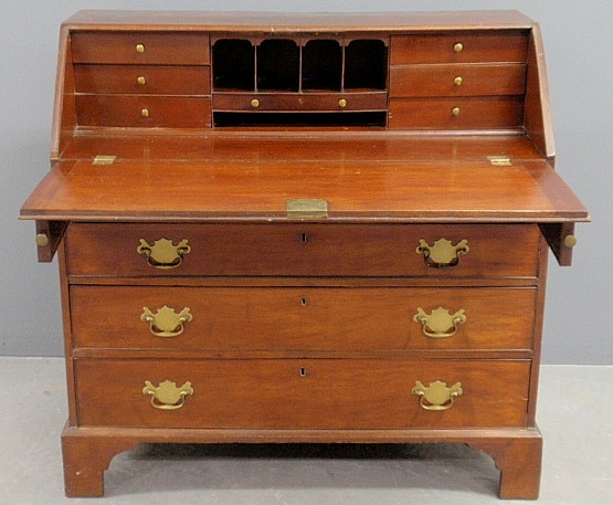 Appraisal: - Georgian mahogany slant-lid desk c with a pigeon-holed and