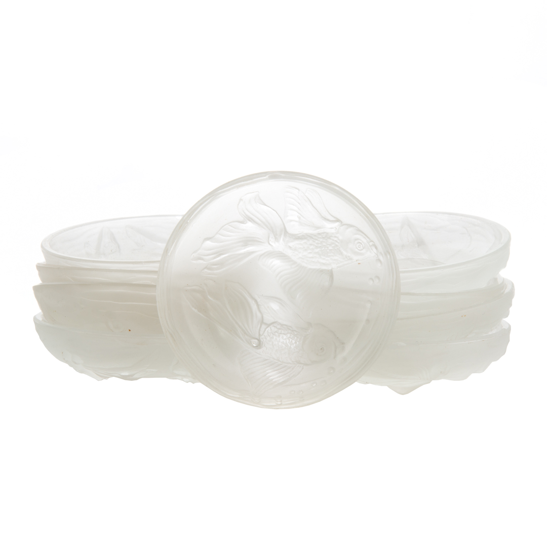 Appraisal: Nine partial frosted glass salts in the Lalique manner in