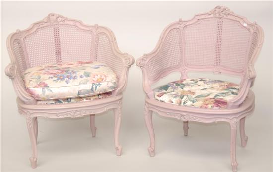 Appraisal: A PAIR OF LOUIS XV STYLE BERGERES Caned in mauve