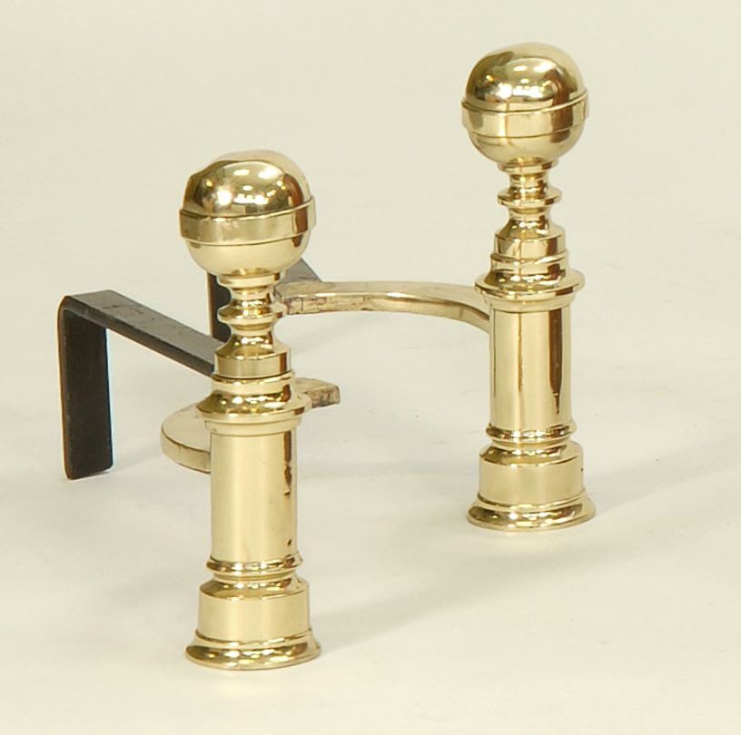 Appraisal: PAIR OF HUNNEMAN-STYLE BRASS ANDIRONS th CenturyWith ball finials Dogs