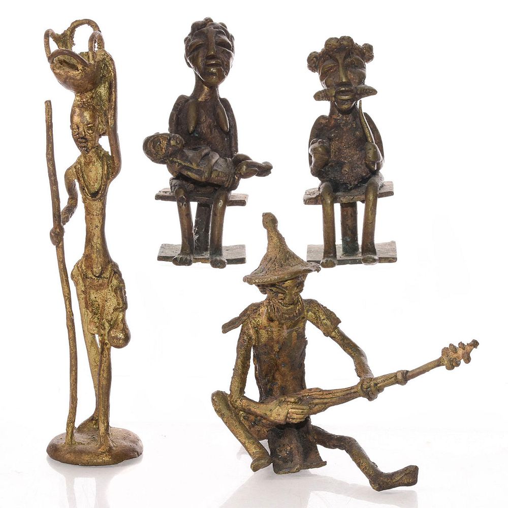 Appraisal: SMALL AFRICAN BRONZE SCULPTURES Two male and female couples Issued