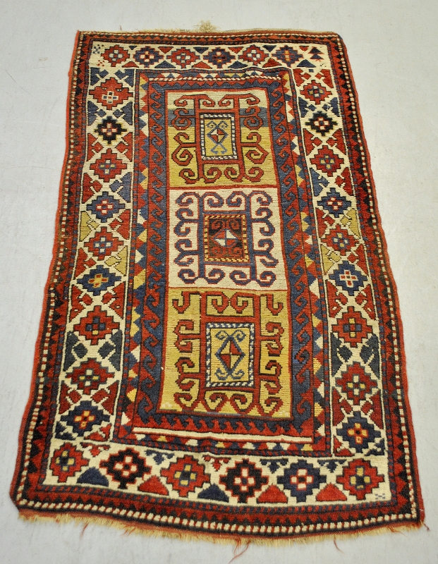 Appraisal: - Colorful Kazak oriental runner th c with three square