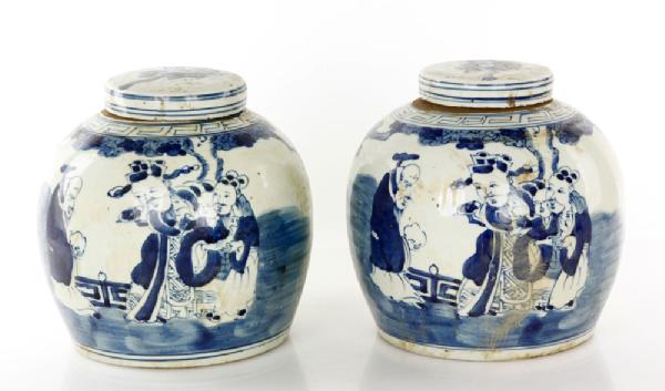 Appraisal: - Pair of Chinese Covered Jars Pair of Chinese covered