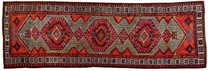 Appraisal: AZARBAYJAN ORIENTAL RUNNER Three medallions on a red field with