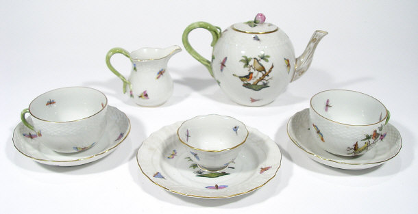 Appraisal: Herend porcelain part teaset hand painted with birds and insects