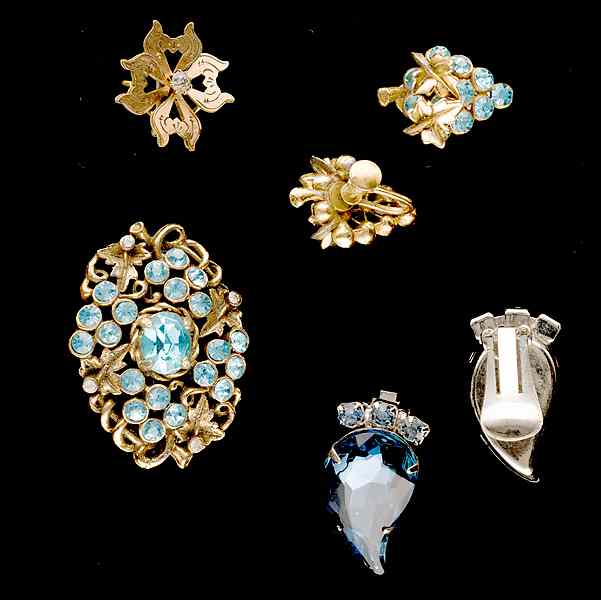 Appraisal: Grouping of Austria Rhinestone Ear Clips and brooches A grouping