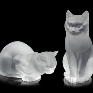 Appraisal: Two Lalique Molded and Frosted Glass Cats Second Half th