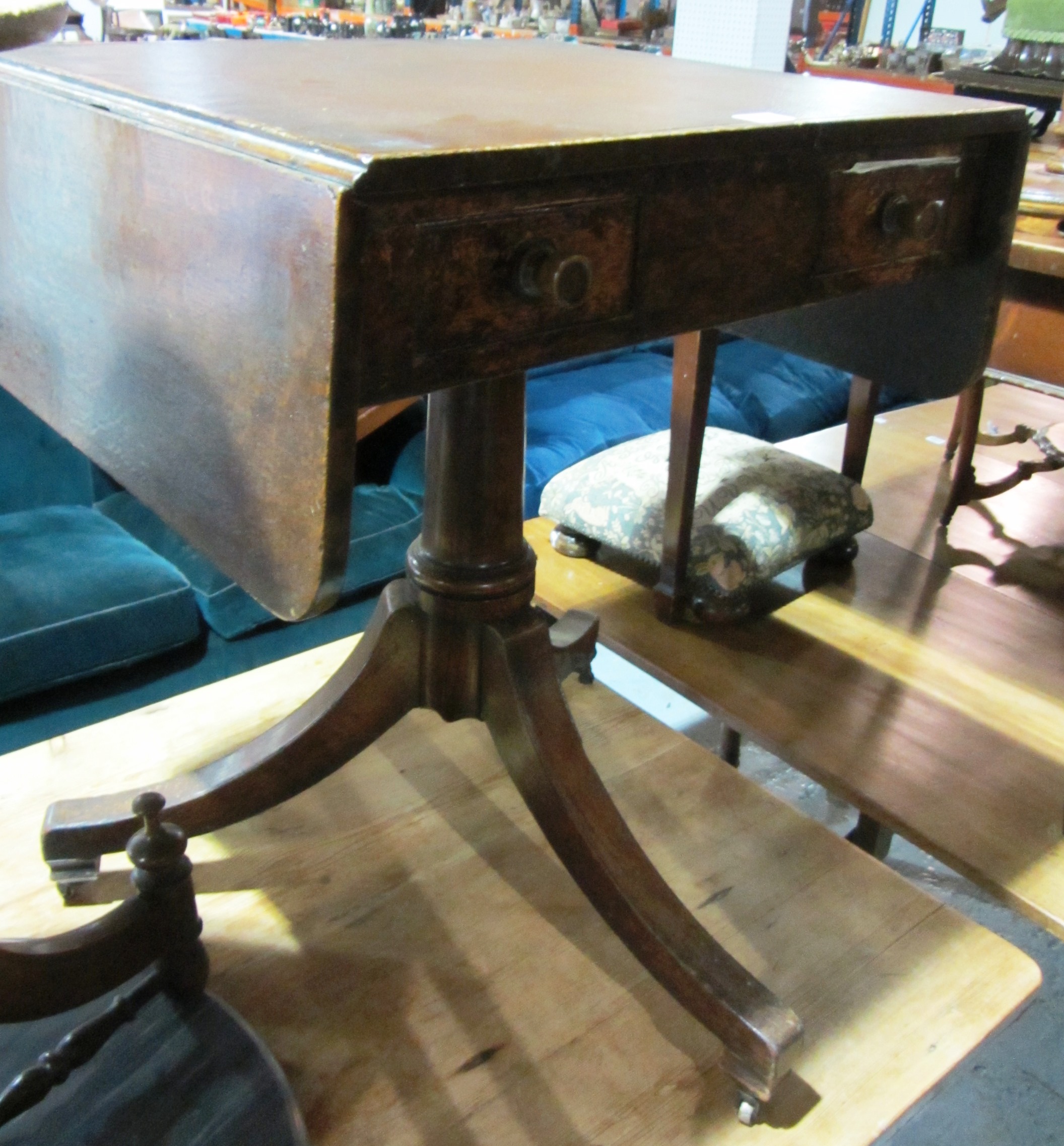 Appraisal: A Regency oak drop flap two drawer side table on