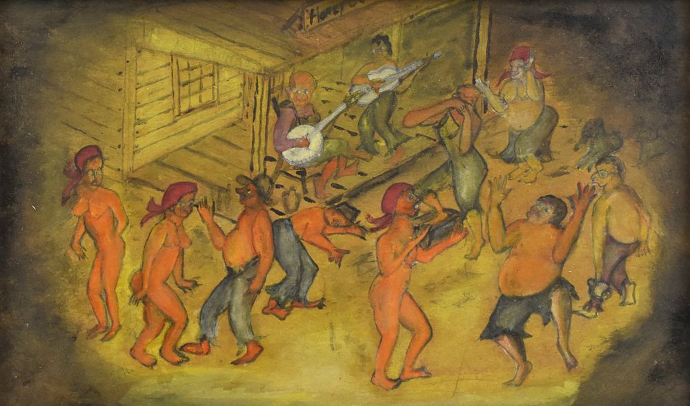 Appraisal: Southern Outsider Folk Art Bayou Dancers Painting on Board Southern