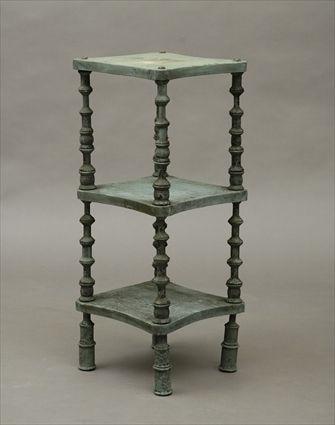 Appraisal: Blue Painted Three-Tier Spool-Turned Stand x x in