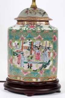 Appraisal: ORIENTAL PORCELAIN COVERED JAR LAMP ORIENTAL PORCELAIN COVERED JAR LAMP