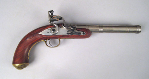 Appraisal: Reproduction flintlock pistol caliber with stepped round barrel barrel -