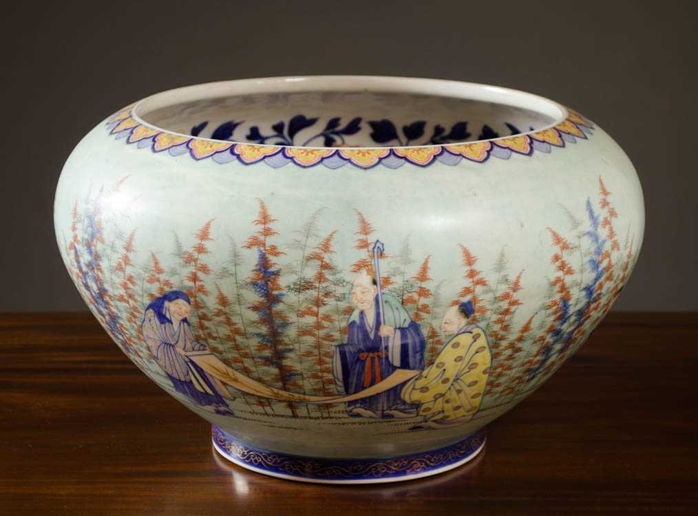 Appraisal: JAPANESE PORCELAIN FISH BOWL by Fukagawa the exterior with hand