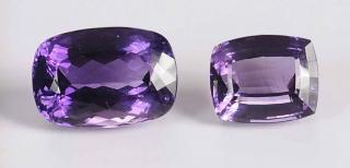 Appraisal: Two Amethysts loose gemstones both rectangular cushion cut one carats