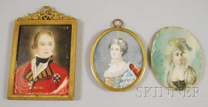 Appraisal: Three European Miniature Painted Portraits on Ivory two unframed oval