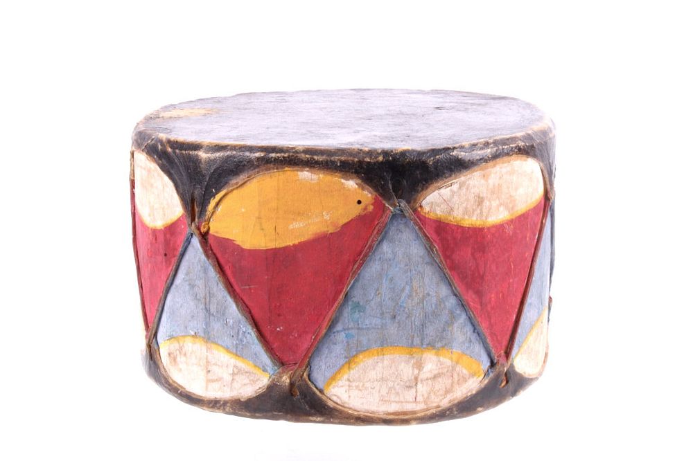 Appraisal: Cochiti Polychrome Painted Wood Rawhide Drum For your consideration is