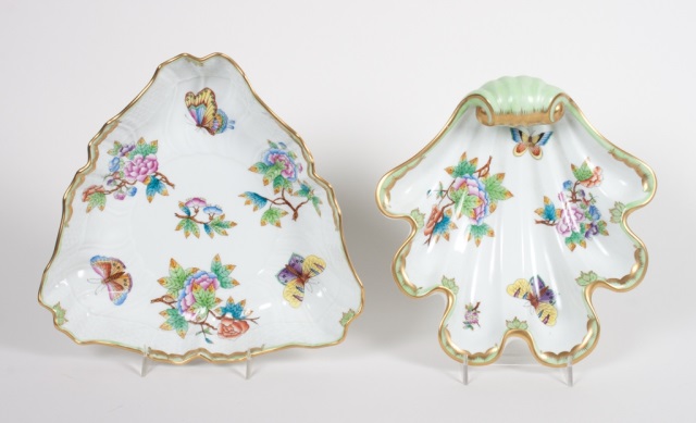 Appraisal: Two Herend porcelain dishes shell shaped and triform dish in