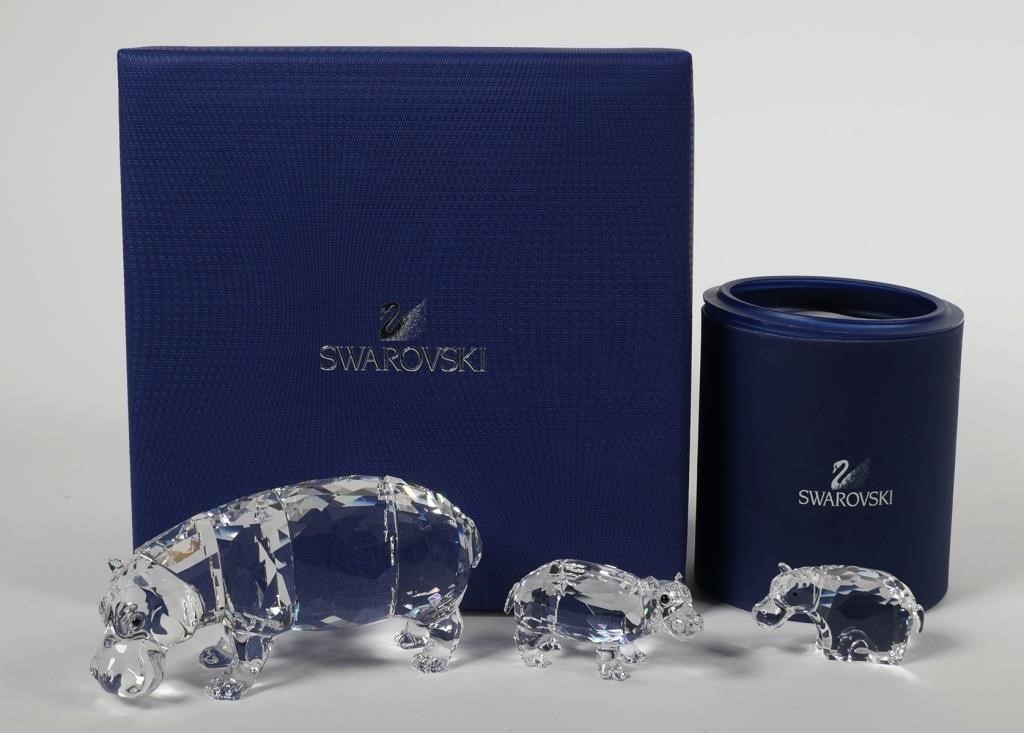 Appraisal: Retired Swarovski Hippopotamus Hippo Mother with Baby and retired Swarovski